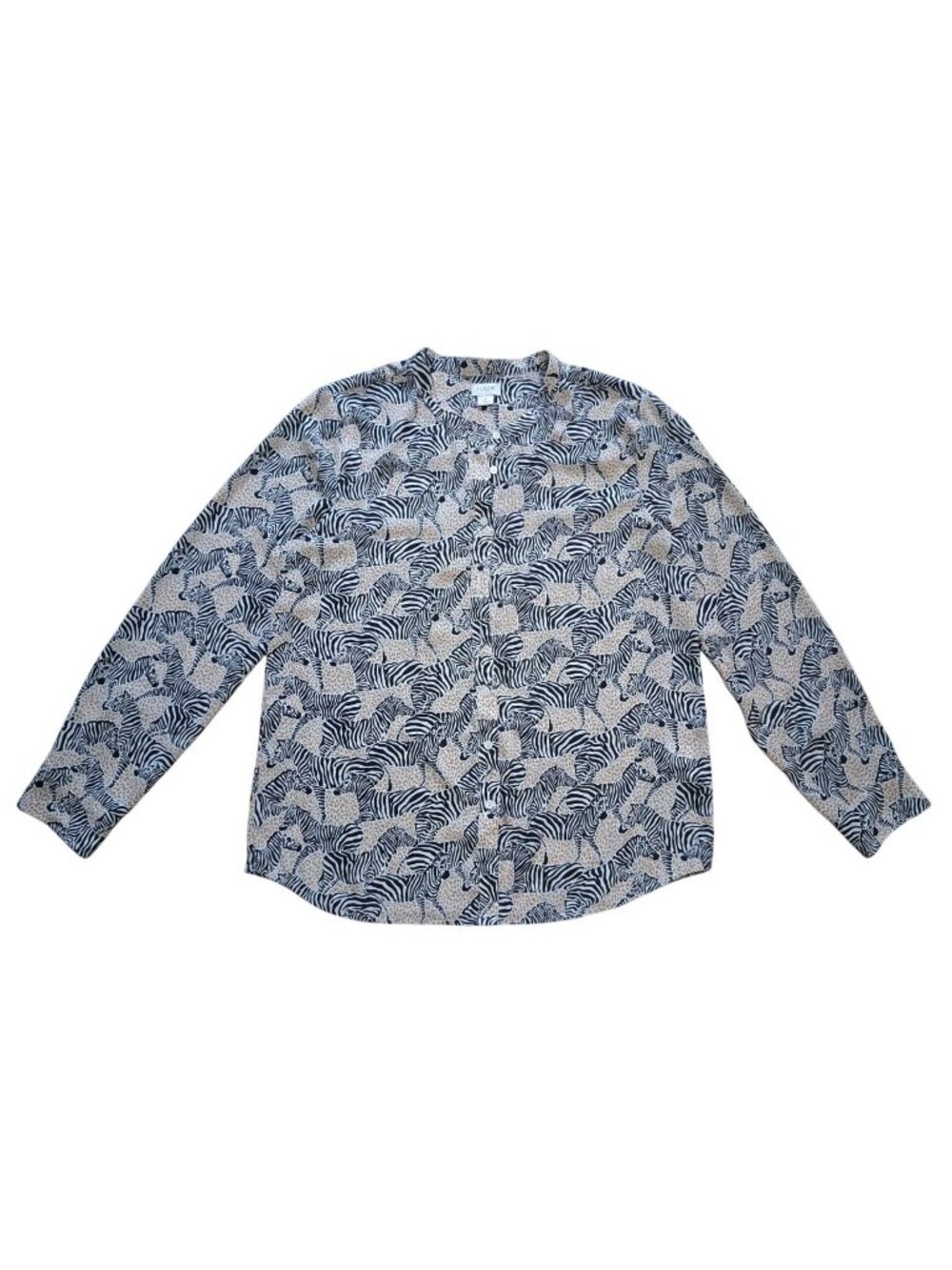 J.Crew Womens Zebra Animal Print Button-Up Blouse Long Sleeve Size M Polyester